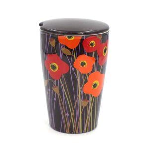 Tea Forte Mug With Steeping Lid Purple Accents With Poppies